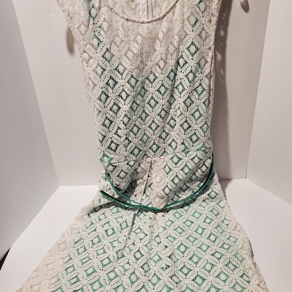 Dressbarn Lace Overlay Belted Dress Size 10 Mint Green & White - Picture 3 of 9